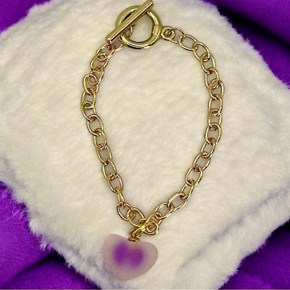 Heart Gold Tone Frosted Purple Toggle Bracelet Valentine